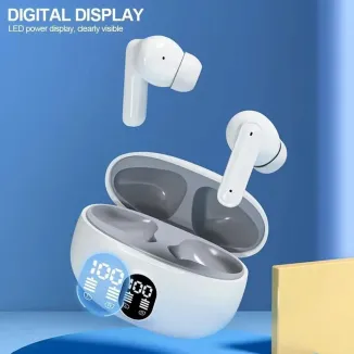 Wireless Earbuds with LED Display - High-Quality True Stereo Headphones White